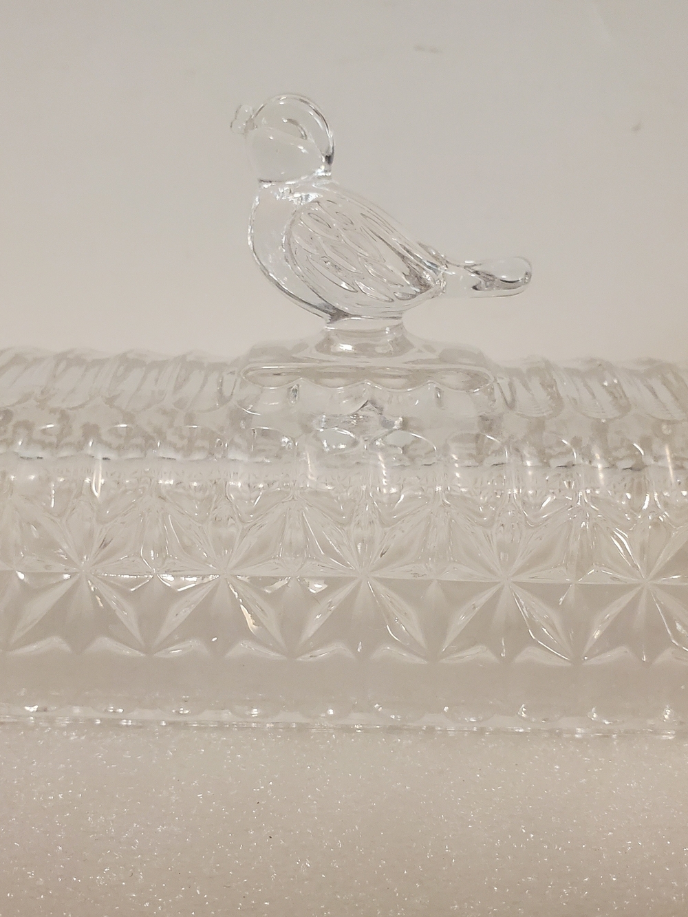 Hofbauer Byrdes Birds Butter Dish German Cut Crystal Rectangular Clear Vintage